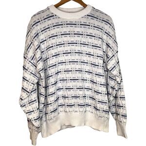 Vintage Mens America Spirit Blue White Knit Textured Cotton Sweater size xl